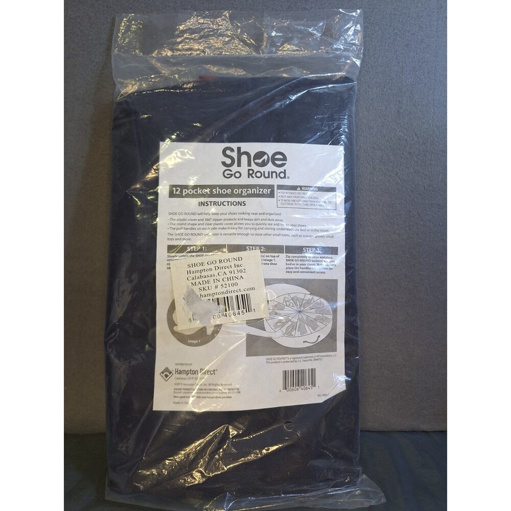 Hampton Direct Shoe Go Round Circular 12 Pocket Shoe Organizer Black 28D x 6.25